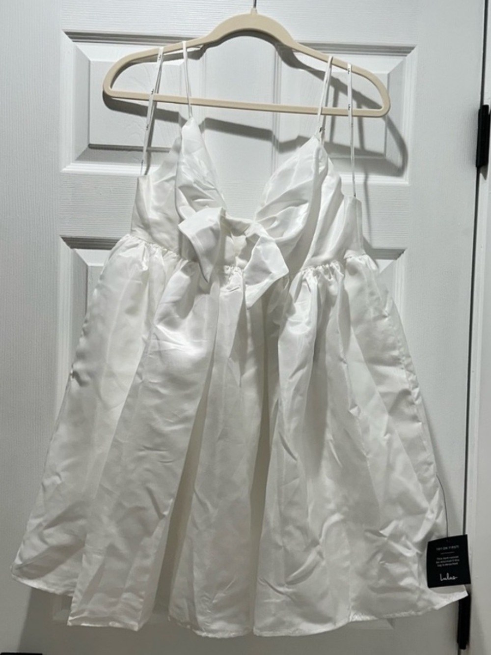 Lulu's White Mini Dress with Bow Detail
